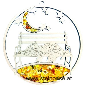 Fensterbild Suncatcher Bernstein - Schlafende KATZE im Mondlicht Ø 11cm